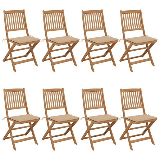 Cadeiras de jardim - Cadeiras de exterior dobráveis 8 pcs c almofadões acácia maciça