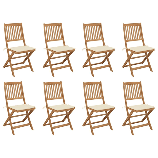 Cadeiras de exterior - Cadeiras de jardim dobráveis c almofadões 8pcs acácia maciça