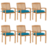 Cadeiras de jardim - Cadeiras de exterior empiháveis c almofadões 6 pcs teca maciça