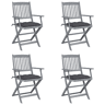 Cadeiras exterior - Cadeiras de jardim dobráveis c almofadões 4 pcs acácia maciça