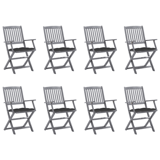 Cadeiras de exterior - Cadeiras de jardim dobráveis 8pcs c almofadões acácia maciça