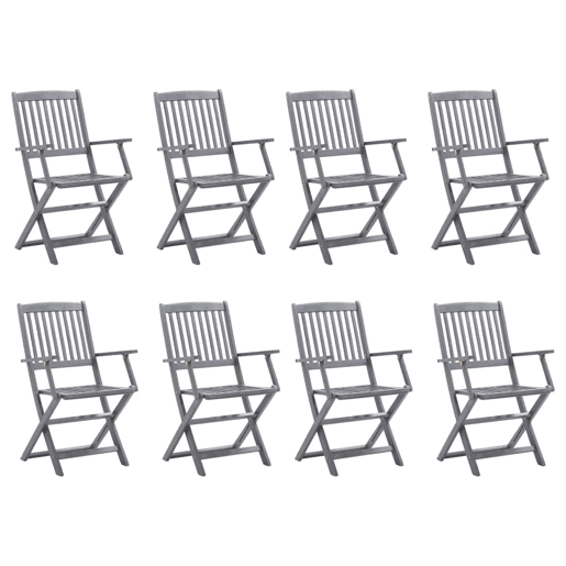 Cadeiras de exterior - Cadeiras de jardim dobráveis 8pcs c almofadões acácia maciça