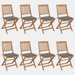 Cadeiras de jardim - Cadeiras de exterior dobráveis 8 pcs c almofadões acácia maciça