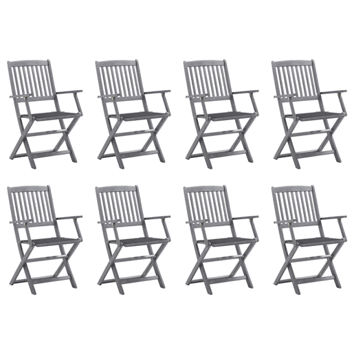 Cadeiras de exterior - Cadeiras de jardim dobráveis 8pcs c almofadões acácia maciça