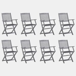 Cadeiras de exterior - Cadeiras de jardim dobráveis 8pcs c almofadões acácia maciça