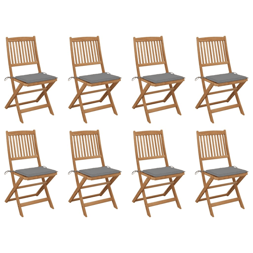 Cadeiras de exterior - Cadeiras de jardim dobráveis c almofadões 8pcs acácia maciça