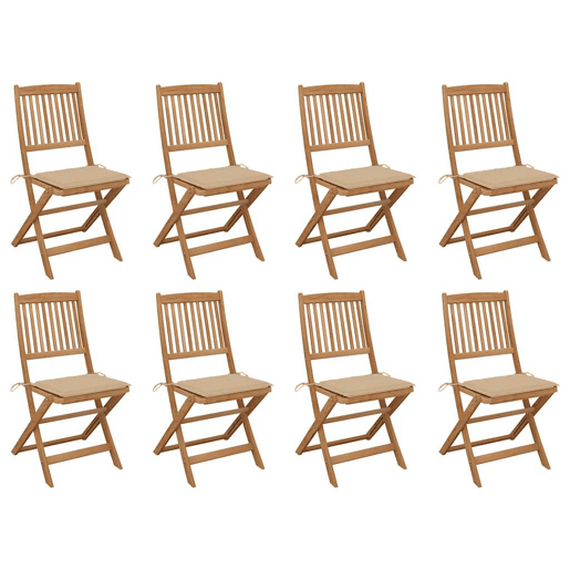 Cadeiras de exterior - Cadeiras de jardim dobráveis c almofadões 8pcs acácia maciça