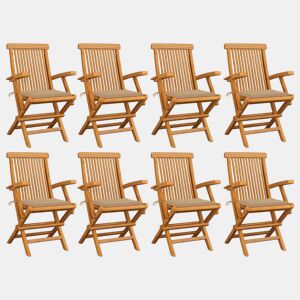 Cadeiras de jardim - Cadeiras de exterior c almofadões beges 8 pcs teca maciça