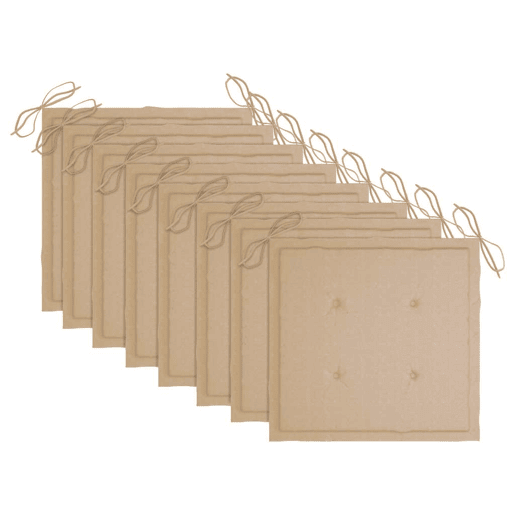 Cadeiras de jardim - Cadeiras de exterior c almofadões beges 8 pcs teca maciça