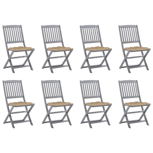 Cadeiras de exterior - Cadeiras de jardim dobráveis 8pcs c almofadões acácia maciça