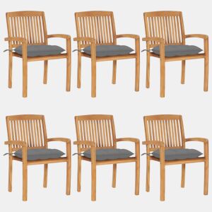 Cadeiras de jardim - Cadeiras de exterior empiháveis c almofadões 6 pcs teca maciça