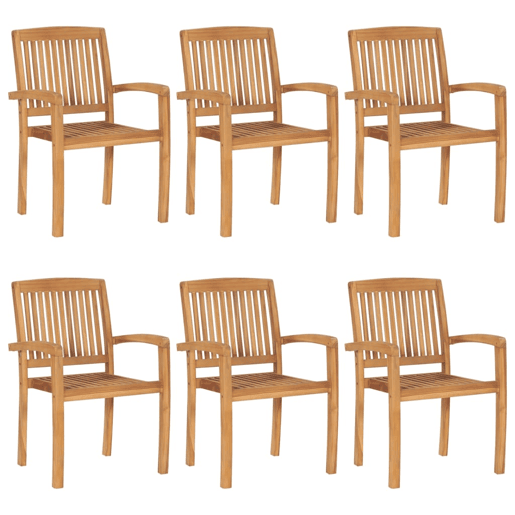 Cadeiras de jardim - Cadeiras de exterior empiháveis c almofadões 6 pcs teca maciça Cadeiras de jardim - Cadeiras de exterior empiháveis c almofadões 6 pcs teca maciça