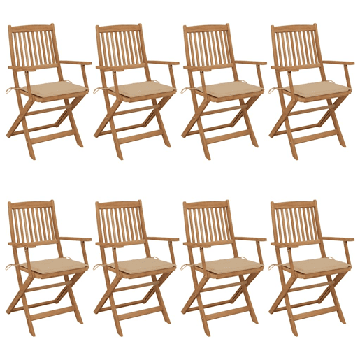 Cadeiras de jardim - Cadeiras de exterior dobráveis 8 pcs c almofadões acácia maciça