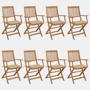 Cadeiras de jardim - Cadeiras de exterior dobráveis 8 pcs c almofadões acácia maciça