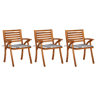 Cadeiras de jantar jardim - Cadeiras de exterior c almofadões 3 pcs madeira acácia
