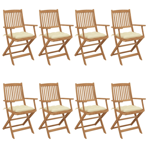 Cadeiras de jardim - Cadeiras de exterior dobráveis 8 pcs c almofadões acácia maciça