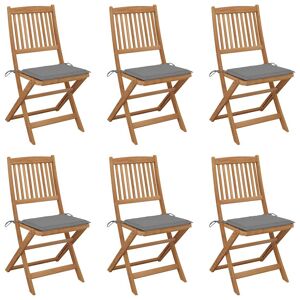 Cadeiras de jardim - Cadeiras de exterior dobráveis c almofadões 6 pcs acácia maciça
