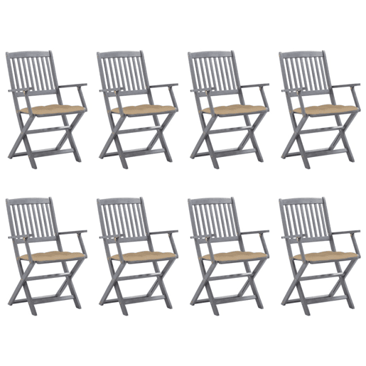 Cadeiras de exterior - Cadeiras de jardim dobráveis 8pcs c almofadões acácia maciça