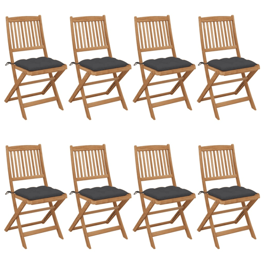 Cadeiras de jardim - Cadeiras de exterior dobráveis 8 pcs c almofadões acácia maciça