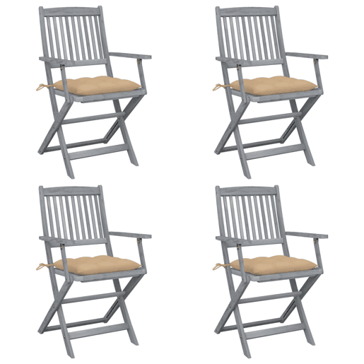 Cadeiras exterior - Cadeiras de jardim dobráveis c almofadões 4 pcs acácia maciça