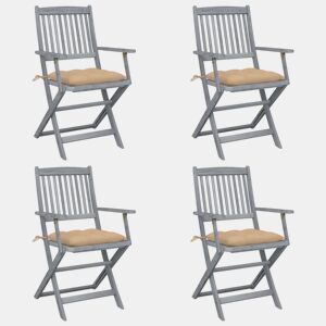 Cadeiras exterior - Cadeiras de jardim dobráveis c almofadões 4 pcs acácia maciça