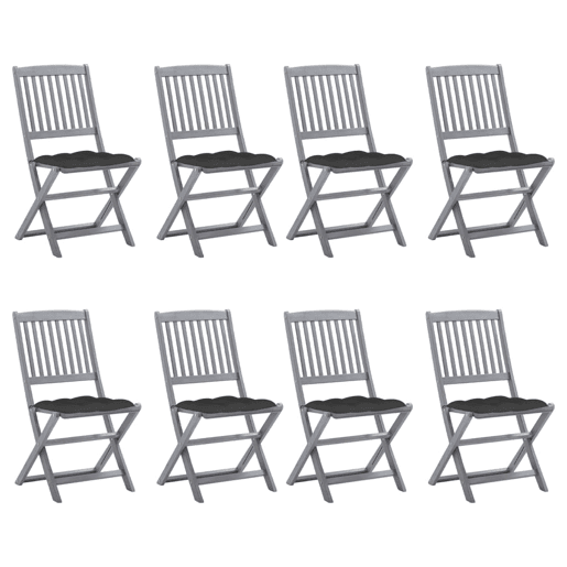 Cadeiras de exterior - Cadeiras de jardim dobráveis 8pcs c almofadões acácia maciça
