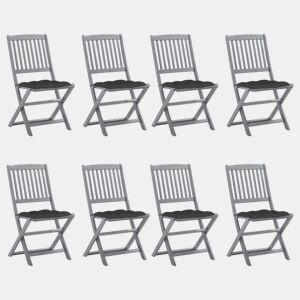 Cadeiras de exterior - Cadeiras de jardim dobráveis 8pcs c almofadões acácia maciça