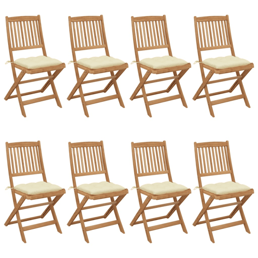 Cadeiras de jardim - Cadeiras de exterior dobráveis 8 pcs c almofadões acácia maciça