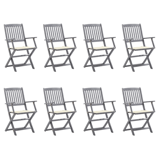 Cadeiras de exterior - Cadeiras de jardim dobráveis 8pcs c almofadões acácia maciça