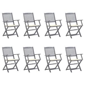 Cadeiras de exterior - Cadeiras de jardim dobráveis 8pcs c almofadões acácia maciça