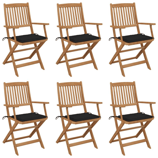 Cadeiras de jardim - Cadeiras de exterior dobráveis c almofadões 6 pcs acácia maciça