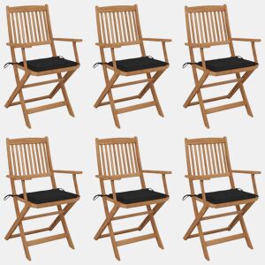 Cadeiras de jardim - Cadeiras de exterior dobráveis c almofadões 6 pcs acácia maciça