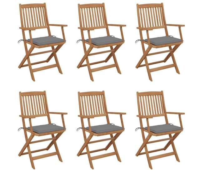 Juego de 6 sillas de jardín plegables - sillas terraza y cojines madera maciza acacia