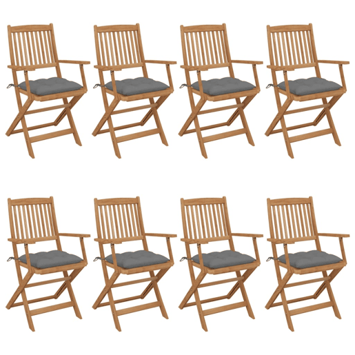 Cadeiras de jardim - Cadeiras de exterior dobráveis 8 pcs c almofadões acácia maciça