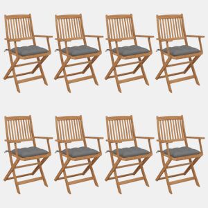 Cadeiras de jardim - Cadeiras de exterior dobráveis 8 pcs c almofadões acácia maciça
