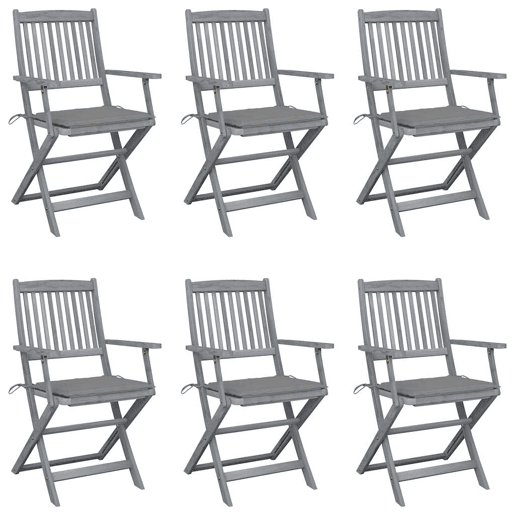 Cadeiras exterior - Cadeiras de jardim dobráveis c almofadões 6 pcs acácia maciça