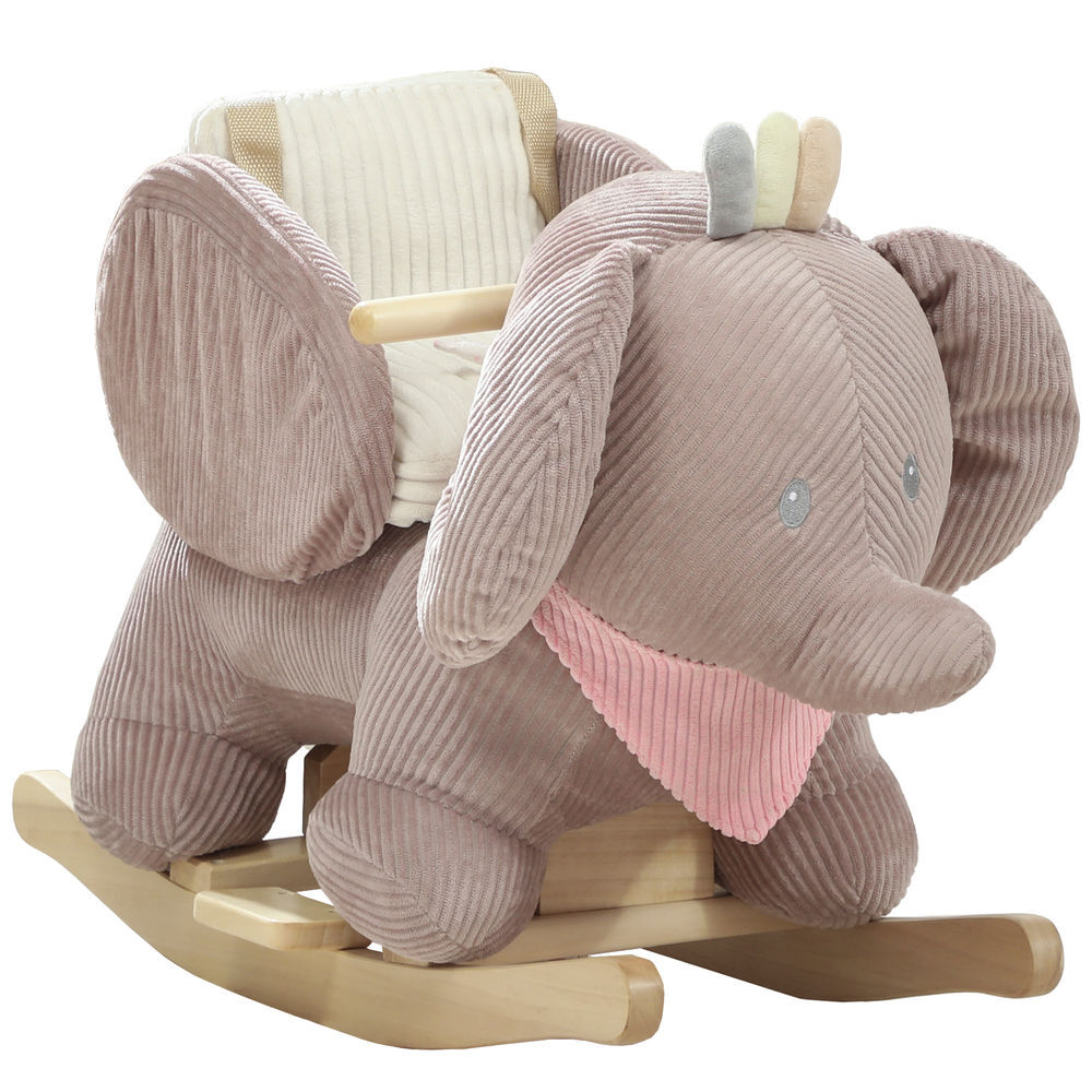 Aiyaplay caballito balancín para bebés con sonido de elefante y cinturón de seguridad de 3 puntos caballo juguete con base de madera de álamo para niños de 18-36 meses marrón