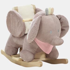 AIYAPLAY Cavalo Baloiço para Bebés com Som de Elefante e Cinto de Segurança de 3 Pontos Cavalo Brinquedo com Base em Madeira de Álamo para Crianças de 18-36 Meses 65x35x50 cm Castanho