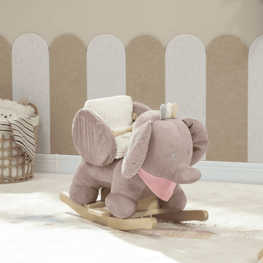 AIYAPLAY Cavalo Baloiço para Bebés com Som de Elefante e Cinto de Segurança de 3 Pontos Cavalo Brinquedo com Base em Madeira de Álamo para Crianças de 18-36 Meses 65x35x50 cm Castanho