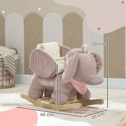 AIYAPLAY Cavalo Baloiço para Bebés com Som de Elefante e Cinto de Segurança de 3 Pontos Cavalo Brinquedo com Base em Madeira de Álamo para Crianças de 18-36 Meses 65x35x50 cm Castanho