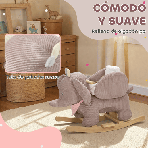 AIYAPLAY Cavalo Baloiço para Bebés com Som de Elefante e Cinto de Segurança de 3 Pontos Cavalo Brinquedo com Base em Madeira de Álamo para Crianças de 18-36 Meses 65x35x50 cm Castanho