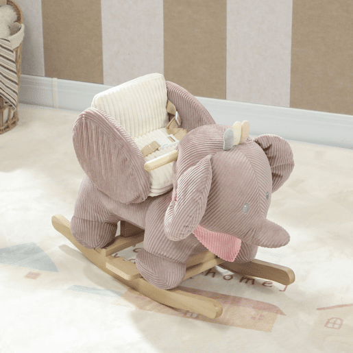 AIYAPLAY Cavalo Baloiço para Bebés com Som de Elefante e Cinto de Segurança de 3 Pontos Cavalo Brinquedo com Base em Madeira de Álamo para Crianças de 18-36 Meses 65x35x50 cm Castanho