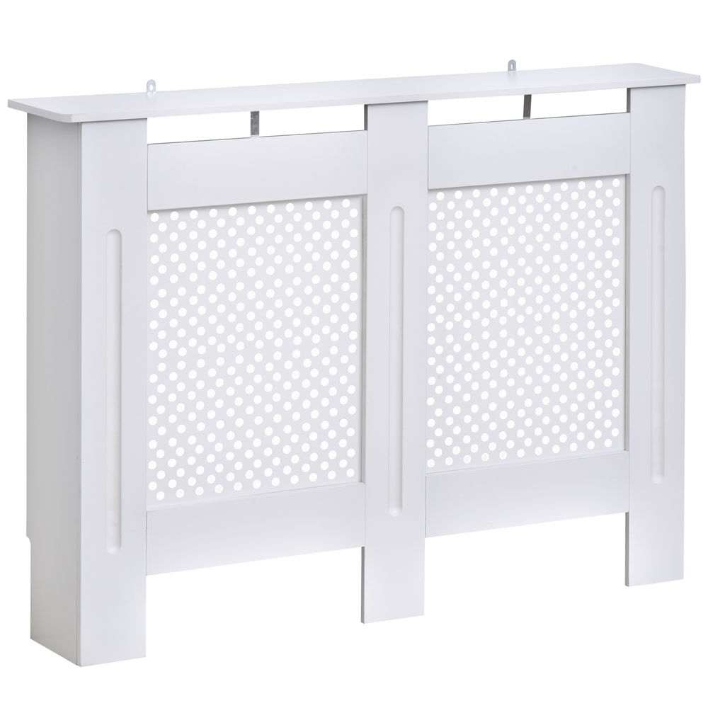 Homcom cubre radiadores, 111.5x19x82 cm, cubierta para radiador moderna de mdf, con estante superior y listones, para salón, dormitorio, pasillo, blanco
