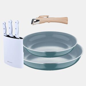 Frigideiras de indução Click&Cook Ø22Ø26cm e facas de cozinha