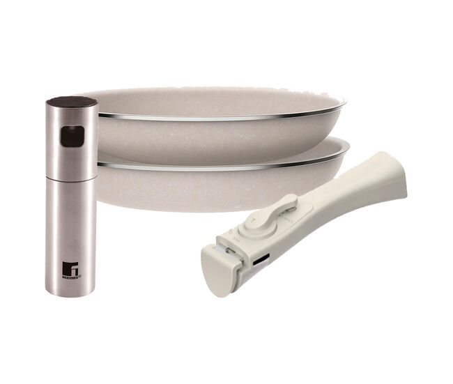 Sartenes ø24ø28cm inducción click&cook y pulverizador de aceite