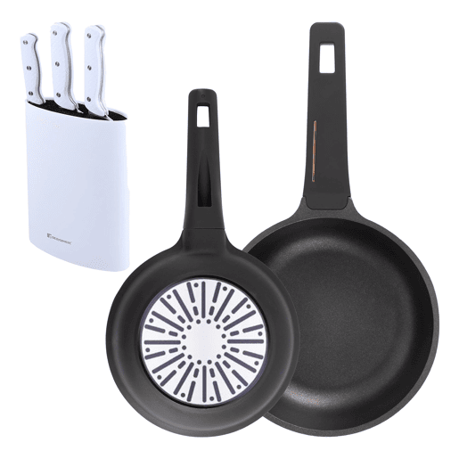 Frigideiras de indução Copper Ø20Ø24cm e facas de cozinha Frigideiras de indução Copper Ø20Ø24cm e facas de cozinha