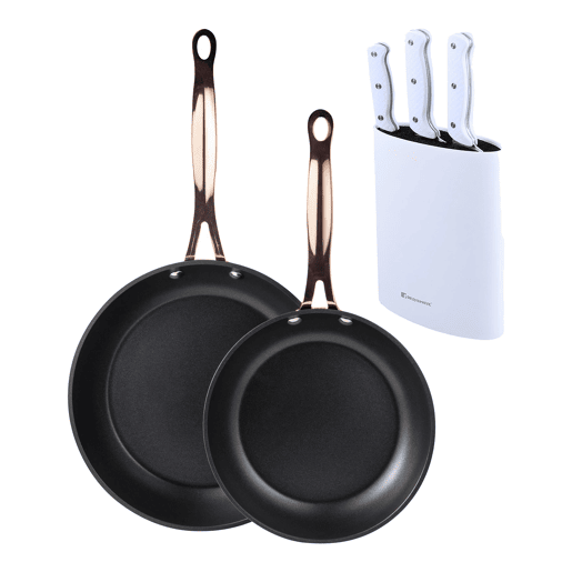 Frigideiras de indução de cobre Ø20Ø24cm e facas de cozinha