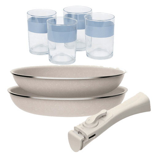 Frigideiras de indução Click&Cook Ø24Ø28cm e 4 copos de 0,5L Frigideiras de indução Click&Cook Ø24Ø28cm e 4 copos de 0,5L