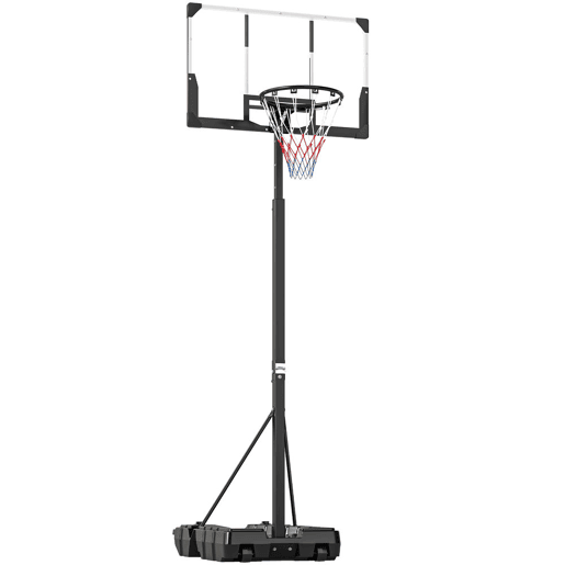 SPORTNOW Tabela de Basquetebol para Exterior com Altura Ajustável 230-305 cm Portátil com Estrutura Dobrável Painel Inquebrável Rodas e Base Preenchível para Adolescentes e Adultos 120x70x300-375 cm Preto