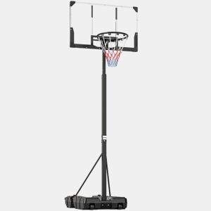 SPORTNOW Tabela de Basquetebol para Exterior com Altura Ajustável 230-305 cm Portátil com Estrutura Dobrável Painel Inquebrável Rodas e Base Preenchível para Adolescentes e Adultos 120x70x300-375 cm Preto